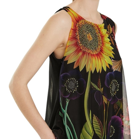 Desigual $150 Mesh Floral Sunflower Sleeveless Top 0013 - Picture 3 of 9
